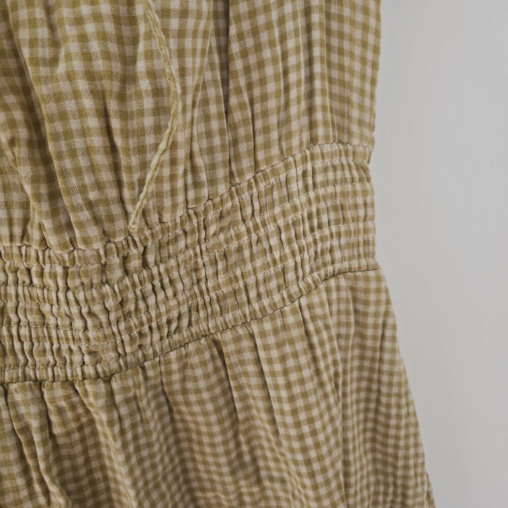 Pact Gingham Midi Dress Sz M Coastal Double Gauze Boho Olive Green Gold Cotton - Picture 5 of 12